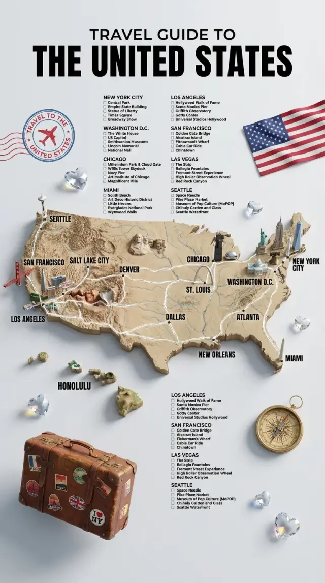 Three-dimensional United States travel guide poster