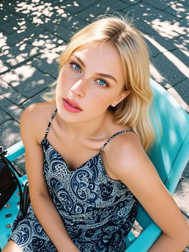 Sunlit close-up portrait beside a swimming pool
